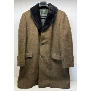 Vtg Irish Wool Overcoat Mens Faux Fur Collar & Lining North Dakotan by Straus